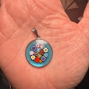 Glass Silver 925 Italy Colorful Floral Pendant‎